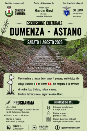 Sabato 1 agosto 2026 - Escursione Culturale -  Itinerario dumentino da Dumenza ad Astano (CH)